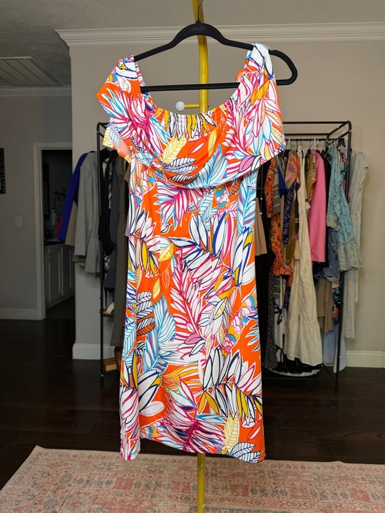 Buckhead Betties Dresses & Skirts - Off-Shoulder Tropical Print Mini Dress in Orange